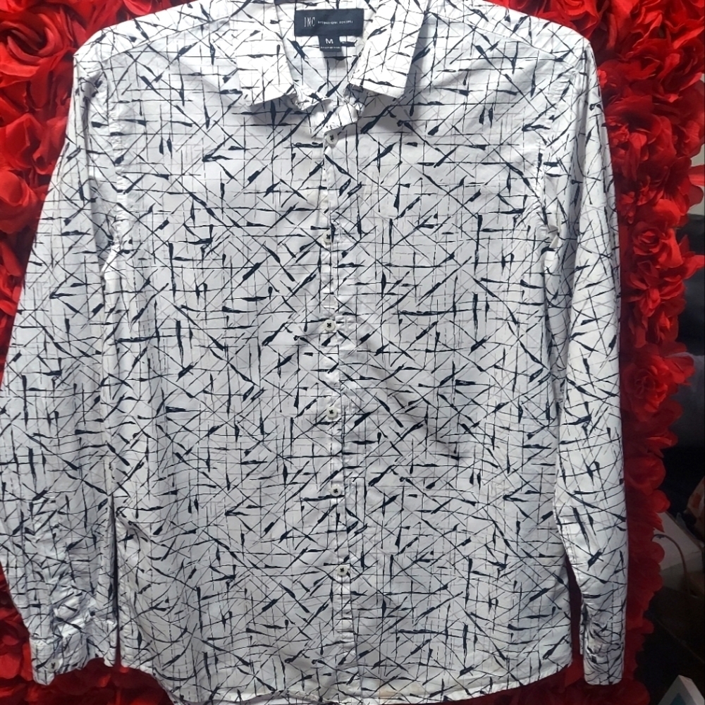 INC Men's Medium Dress Shirt with Black & White Detail